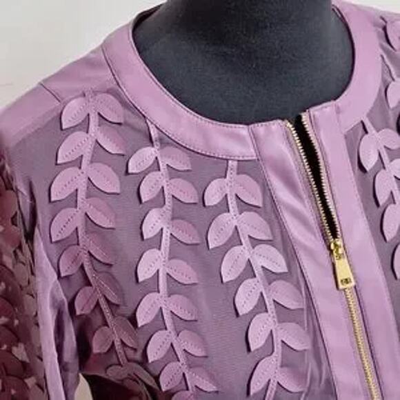NEW! Colleen Lopez Mesh Leaf / Floral Faux Leather Jacket Grape Purple Small NWT - Picture 6 of 9